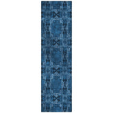 8' Runner Navy and Gray Floral Medallion Washable Non Skid Indoor Outdoor Runner Rug
